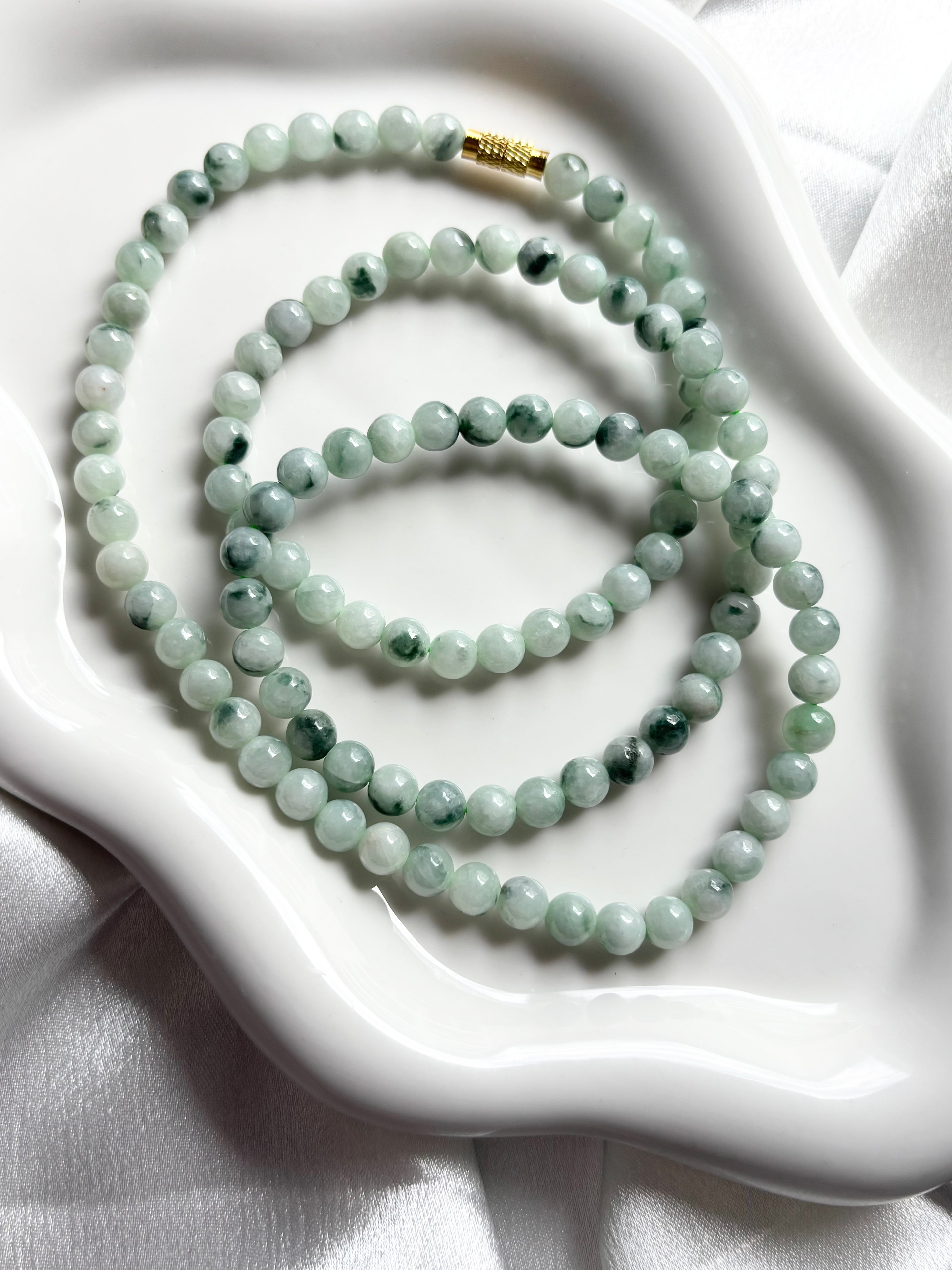 Blue Floating Flowers Jade Necklace & Bracelet Set