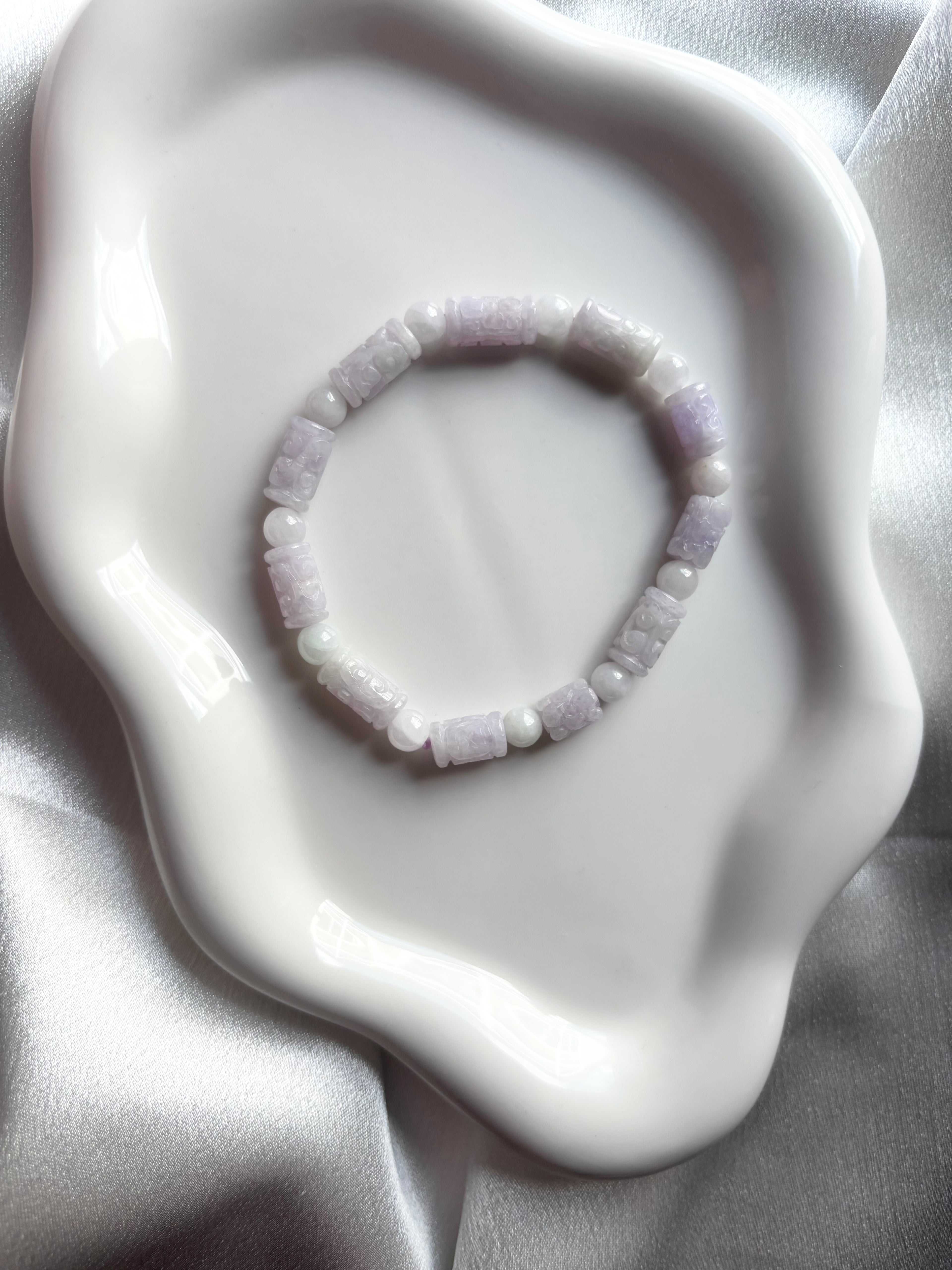 Lavender Carved Barrel Jade Bracelet 2